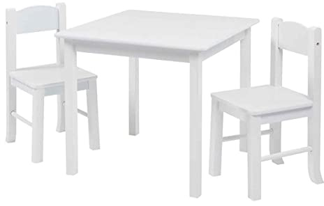 Liberty House Toys Children's White Wooden Table & 2 Chairs Set, Engineered Wood, 53.5cm H W x 60cm D | H53.5 x W60 x D60cm