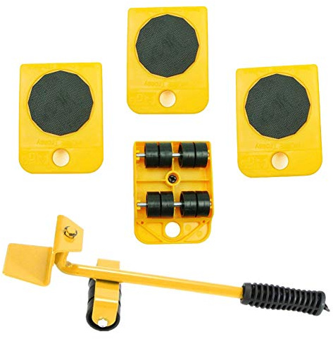 WeFoonLo 1 Set of Furniture Lift and Moving Tools for Lifting Furniture and Heavy Equipment, 1 Lifting Rod and 4 Moving Rollers(Yellow)