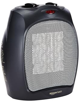 Amazon Basics Ceramic Space Heater, Portable Indoor Heating Solution, With Overheat and Tip-Over Protection, Thermostat, Non-Oscillating, 1500W, 7.52D x 6.34W x 9.45H, Black