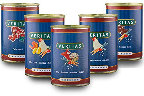Veritas Hundemenü Hundefutter nass – 5 Gourmet Sorten Nassfutter für Erwachsene Hunde I Wild Ente Geflügel Rind Truthahn - Hundenassfutter 30x 400g