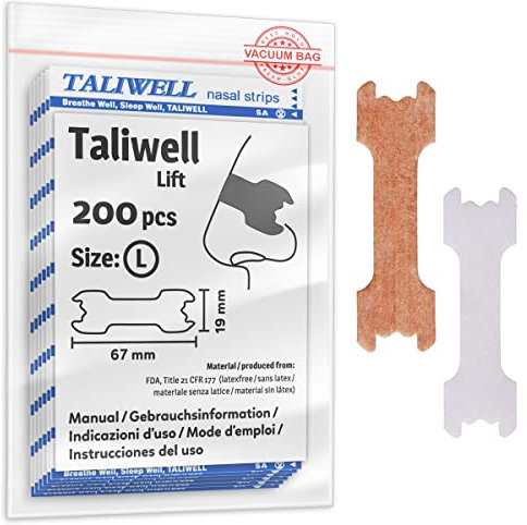 Taliwell Nasenpflaster 200 Stück L Large, Besser Atmen beim Schlafen, Sport, Schnupfen, Nasenstrips gegen Schnarchen, Anti-Schnarch-Pflaster Stopper