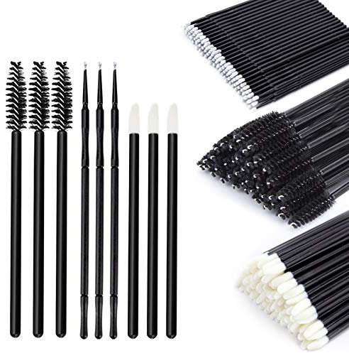 Canvalite Multipurpose 300 Disposable Makeup Applicators - 100 Eyelash Brushes, 100 Lipstick Wands + 100 Micro Makeup Brushes,Black