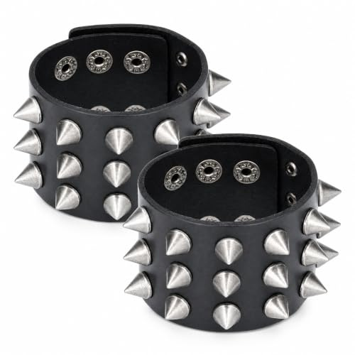 Bracciale con rivetti con borchie punk da 2 pezzi gotico bracciale con rivetti in pelle con decorazione a punte Bracciali retrò brazalete con picos Armschmuck gotico brazalete con picos Bracciali