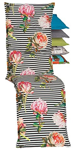 Beo Relaxsessel Auflage Waschbar Turin | Made in EU Premium-Qualität | UV-beständige Liegestuhl Auflage nach Öko-Tex Standard | Atmungsaktive Relaxstuhl Auflage mit Rosen-Muster und Streifen