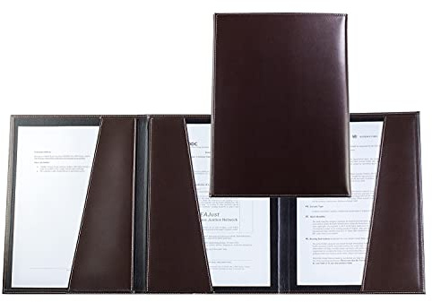 DELMON VARONE - Cartella per contratti e contratti, 3 scomparti, DIN A4, in pelle marrone cambridge Top Grain - Cartella per candidature personalizzata, per documenti, documenti e certificati