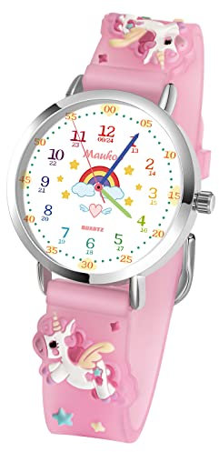 Maukoo Kinderuhr, 3D Cute Cartoon Armbanduhr, Armbanduhr für Kinder Jungen und Mädchen,30M wasserdichte Analog Quarzuhr, Teaching Handgelenk Uhren mit Silikon Armband (Rosa Einhorn)