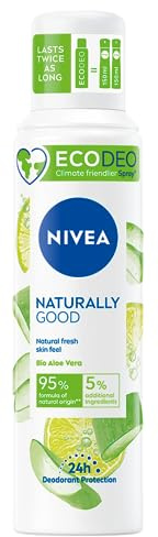 NIVEA NATURALLY GOOD Déodorant atomiseur EcoAir® Aloe Vera (1 x 125 ml), Anti transpirant femme efficacité 24H, Déodorant compressé naturel contenant 95% d’ingrédients d’origine naturelle
