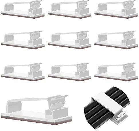 Vinabo 10 Pcs Auto-adhésifs, Management, Support, Gestion Clips Durable, pour TV, PC, Ordinateur Portable, Câble Ethernet, Maison, Bureau, (Blanc)