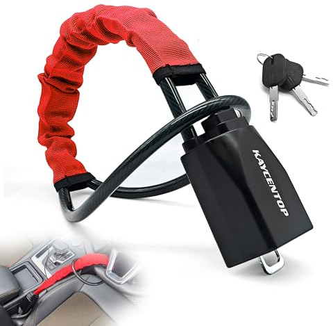 KAYCENTOP Car Steering Wheel Lock, Seat Belt Lock, Anti-Theft Device, Max 17 Inch Length, Small and Light-Weight, Multi-Functional, Fit Most Vehicle, SUV, Golf Cart Security (Red)