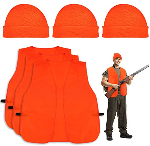Jiuguva 6 Pcs Blaze Orange Vest Hunting Hat Vest and Cap, Belt