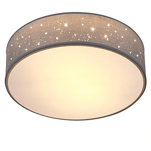 MONZANA® Deckenlampe Sternenhimmel Wohnzimmer Schlafzimmer E27 Grau Rund 30cm Stoffschirm 1-Flammig 40W Küche Lampe Deckenleuchte Stoffdeckenlampe