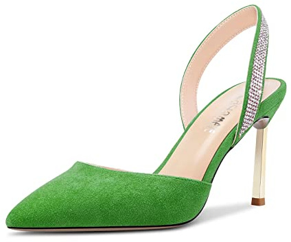 Castamere Donna Spillo Alto High Tacco Heel a Punta Pumps Slingback Slip-on Diamante Cristallo 8.5 CM Heels Verde A 37 EU