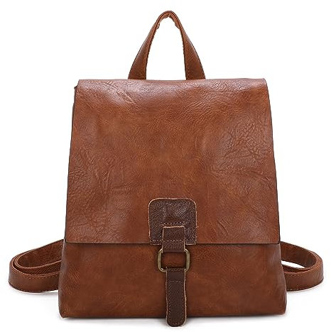 OBC Damen Rucksack Tasche Crossbody Handtasche Messenger Schultertasche Umhängetasche Shopper Vintage Kuriertasche Überschlagtasche Leder Optik Cognac 32x33x10 cm