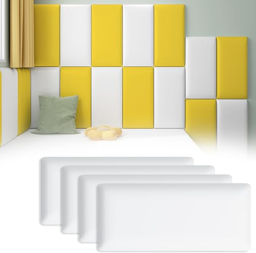 Paneles de pared 3D, paquete suave anticolisión, paquete suave para guardería, pegatinas de pared, paquete suave de tatami, paquete suave de pared de fondo para habitación infantil (blanco-4 unidades)