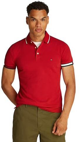Tommy Hilfiger Herren Flag Cuff Slim FIT Polo MW0MW38458 S/S Poloshirt, Red (Medium Red), L