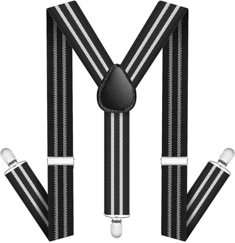 AUYAO Randiga Hängslen för Män Med Starka Metallklämmor, 2,5 cm Breda Elastiska Y-former för Affärsbröllop och Vardaglig