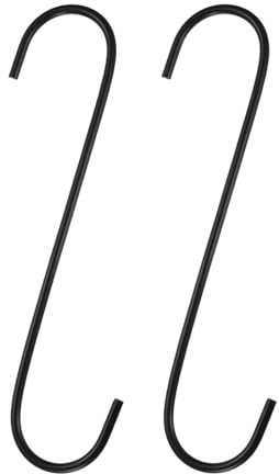 QUARKZMAN 2pz Ganci a S Lunghi 8 Pollici Ganci a S Extra Lunghi Metallo ad Alta Resistenza Acciaio al Manganese per Organizzare Utensili Cucina Giardino Bagno Garage Armadio, Nero