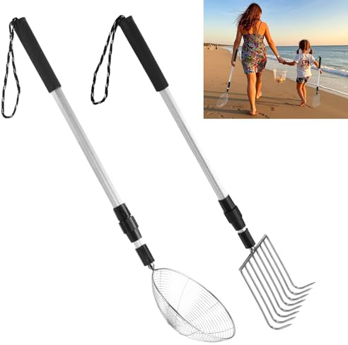 CIEOVO Confezione da 2 setacci per denti di squalo, rastrello e sabbia da spiaggia, setaccio per sabbia estiva, pala da spiaggia, setaccio per raccogliere conchiglie