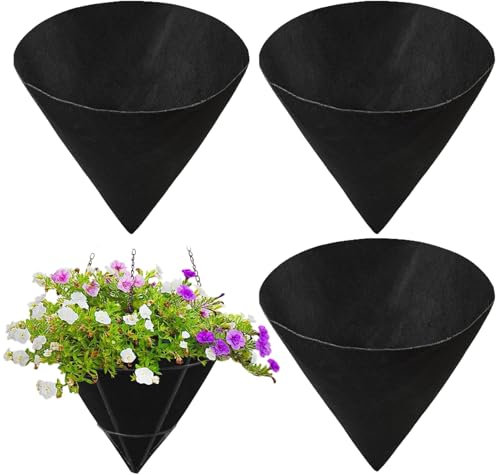 Generisch Pflanzkorb Innenliner - 3er Set Kegelförmige Pflanzkorb-Einsätze - Kegelförmige Anbaumatte Pflanzzubehör Für Fensterbank, Zaun & Gemüsebeete