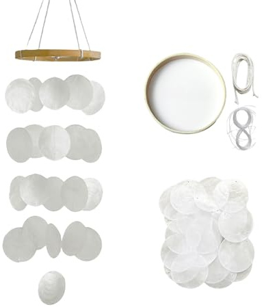KLINNA 15 x 55 cm, carillón de viento colgante como decoración bohemia, carillones de viento para exteriores, jardín y balcón, estilo marítimo de atrapasueños para tu ventana o terraza (color blanco)