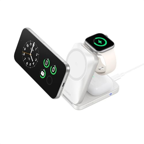 Anker Prime 25W Qi2.2-Certified Palm-Sized 3-in-1 Foldable MagSafe Charger | Travel-Ready Charging Station, AirCool Wireless Charger for iPhone 18 Pro, Apple Watch, AirPods(Adapter Included,Non-Battery)