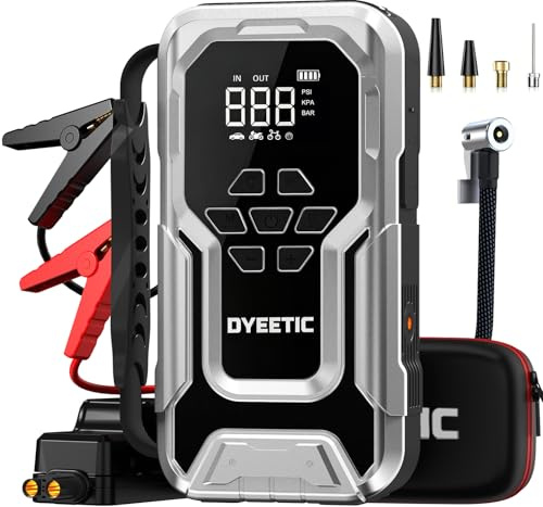 Arrancador de Batería de Coche 8000A con compresor 150PSI, 12V Jump Starter Batería Booster Externa para All Gasolina o 12L Diesel, 18W Carga rápida con Cable de Arranque