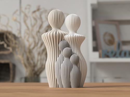 Generico Moderna Scultura Decorativa Famiglia in PLA, Statuette Minimaliste, Arte Contemporanea per Casa, Decorazione 3D Stampata, Regalo Personalizzabile (Genitori con 3 figli)