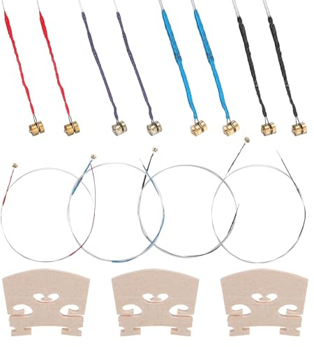 12 Pcs Violin Strings Universal Full Set (G-D-A-E) with 3 Pcs Violin Bridge 4/4 Violins Universal Steel Core Dominant Fiddle String Classic Steel Strings for Instruments 4/4 3/4 1/2 1/4 Violins