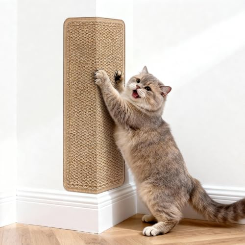ENONCI Alfombra rascador de sisal para gatos con cinta adhesiva, alfombra para proteger la pared, 60 × 30 cm