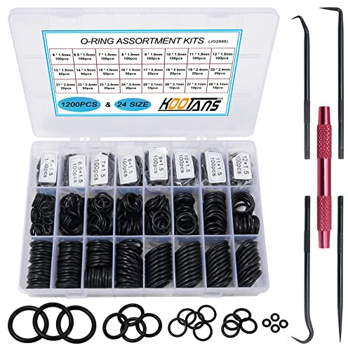 KOOTANS 1200Pcs Nitrile Rubber O Ring Kit 24 Sizes O Rings Assortment Kit Set Sealing Washer NBR Metric o-Ring Assortment for Plumbing, Gas, Automotive and Faucet Repair, Resist Oil and Heat O-Rings