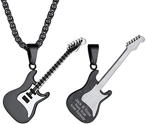 Suplight E-Gitarre Bass personalisiert Anhänger Halskette Herren schwarz Edelstahl Elektrische Gitarre mit Weizenkette Hip Hop Rapper Rocker Gitarristen Musiker Schmuck Geschenk für Weihnachten