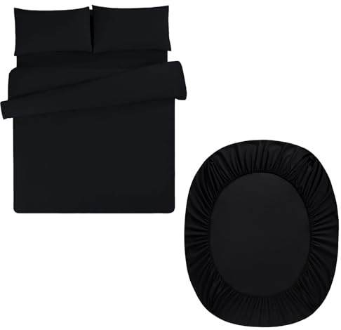 Aisbo King Duvet Set with Sheet - Black 4 Pieces Microfiber Bedding Set for Kingsize Bed, Includes Duvet Cover, Fitted Sheet and Pillowcases