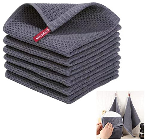 BOBOZHONG Classic Kitchen Towels,3 Pack Highly Absorbent Super Soft Hand Towels affle Weave Dish Cloths for Kitchen Washing Up Waffle Weave Tea Towels 100% cotton Vintage Design Size 34x34cm Grey