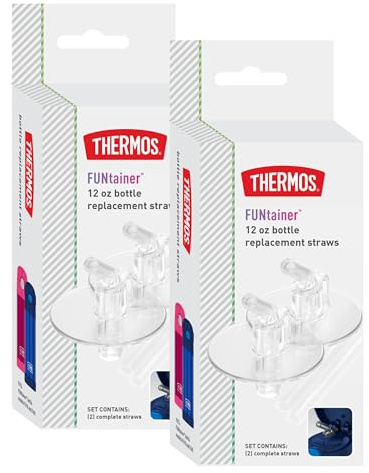 Thermos FUNtainer 12 Ounce Insulated Kids Water Bottle Replacement Straws, 2 Pack