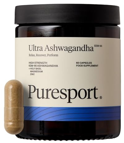 Puresport Ultra Ashwagandha KSM-66 (30 Day Supply), High Strength Supplement with Holy Basil, Magnesium & Zinc, Improves Resilience, Physical Performance, Hormonal Balance and Cognitive Performance
