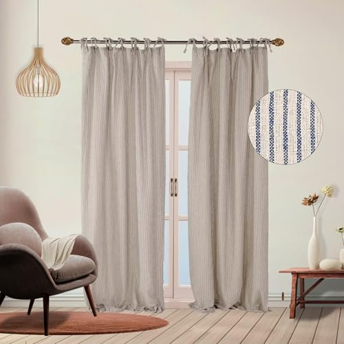 THE ART BOX Cortinas de gasa a rayas, cortinas bohemias de gasa de lino con lazo en la parte superior, cortinas para colgar con filtro de luz, tratamiento de ventana de puerta, 2 paneles para sala de