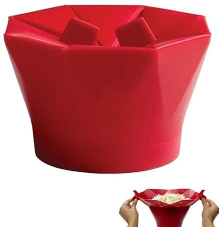 Cubo plegable de silicona roja para palomitas de maíz, Palomitero Microondas Cuenco Plegable de Silicon, Recipiente para cocinar Palomitas