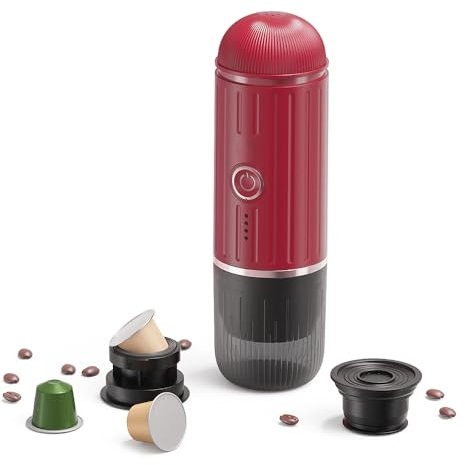 Irishom Caffettiera elettrica Portatile Compatibile con cialde NS e caffè macinato 19 Bar 100W Riscaldamento Wireless Macchina per caffè Espresso da Viaggio per Viaggi/Campeggio/Ufficio/casa