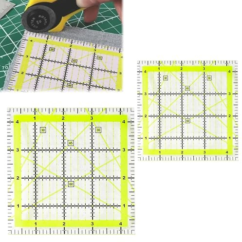 2PCS Quilting Rulers Tape Measure Anti-Slide Grips Quilting Square Quilting Rulers and Templates with Double Colored Grid Lines for DIY Crafts Patchwork and Precision Cutting