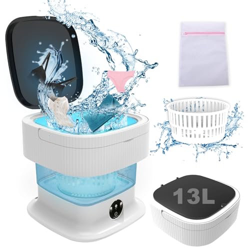Mini Waschmaschine, 14L 2kg Camping Waschmaschine mit Wäschetasche Single WaschmaschineTiefenreinigung von Unterwäsche, Babykleidung, Socken,für Wohnungen, Schlafsäle, Blau