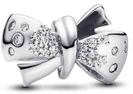 PANDORA Moments Funkelndes Schleifen Charm aus Sterling Silber mit Zirkonia, Kompatibel Moments Armbänder, 793442C01