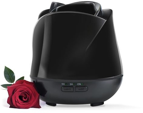Earnest Living Rose Diffuser 150ml – Quiet Ultrasonic Aromatherapy for Bedroom, Office & Desk, 7-Color LED Light, USB Powered, Auto Shut-Off, Relaxation Gift for Women – Solid Black