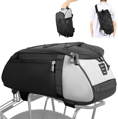 Wildken Sacoche Velo Porte Bagage Arriere, 12 L Noir Sacoche Porte Bagage Velo Étanche Réfléchissante avec Poignées et Bandoulières, Sac Porte Bagage Vélo Adapté VTT, Vélo de Route, Gravel, E Bike