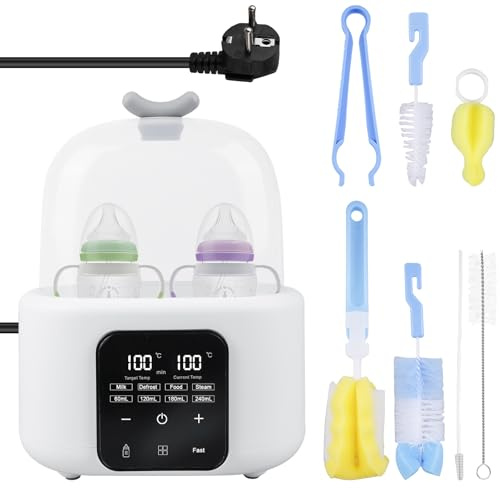 6-i-1-flaskvärmare, baby, sterilisator för babyflaskor, matvärmare med flaskborste/klämma, dubbelbägare babyflaskor värmare med sterilisator, temperaturkontroll, för uppvärmning/upptining mat