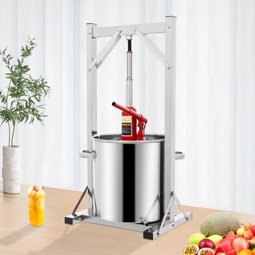 Presse à fruits hydraulique 22 l | Acier inoxydable 304 de qualité alimentaire | Pression 3T | Presse à vin avec pelle filtrante et pelle extérieure Presse-fruits manuel pour les ménages et les hôtels