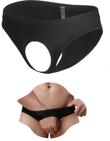 ohyeahlady Mens Sexy Smooth Underwear Open Sissy Lingerie Panties Soft Stretch Tanga Briefs Gay Sexy Male Mankini for Men UK Black M