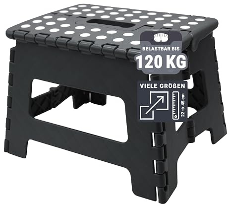 ZOLLNER Fällbar pall 100 % plast, 29 x 22 x 22 cm, svart/vit