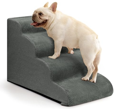 Aodisman Dog Steps for Bed and Couch,4-Step Dog Stairs and Ramp for Small Dogs & Cats,Indoor Anti-Slip Pet Stairs for Old Cats and Puppy,Grey