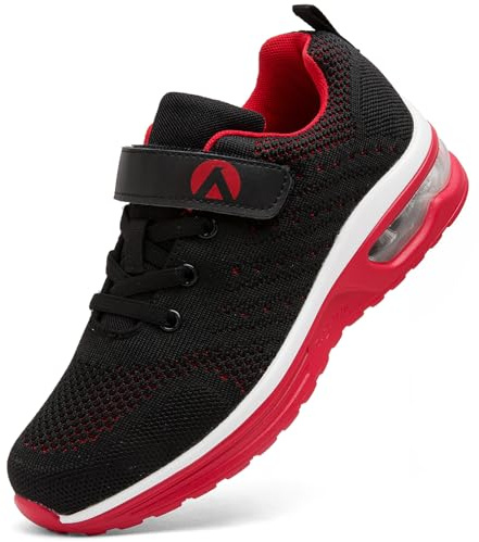 Dhinash Baskets Mode Garçon Baskets Fille Chaussures de Sport Enfant Chaussures de Running Chaussure de Tennis Chaussure de Marche pour École et Loisirs Noir Rouge Taille 36