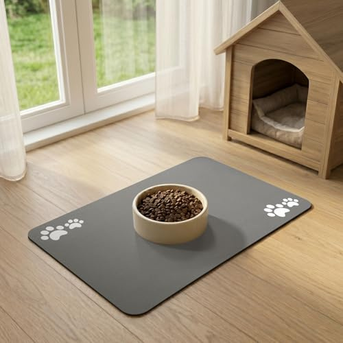 Tapis Gamelle Chien Antidérapant, Tapis de Bol pour Chien Chats Absorbant, Séchage Rapide et Imperméable Tapis d'alimentation pour Animaux (Gris, 30x50cm)